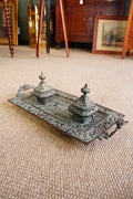 Ornate Cast Bronze Double Inkwell