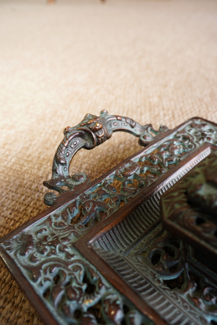 Ornate Cast Bronze Double Inkwell