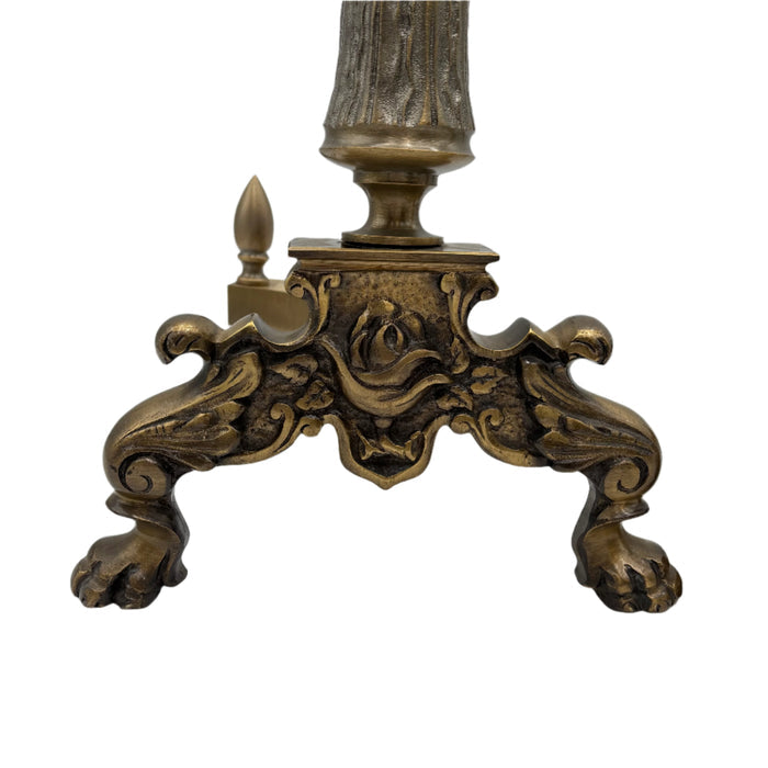 Pair of Late Victorian-Era Brass & Iron Andirons, Rococo Revival Style