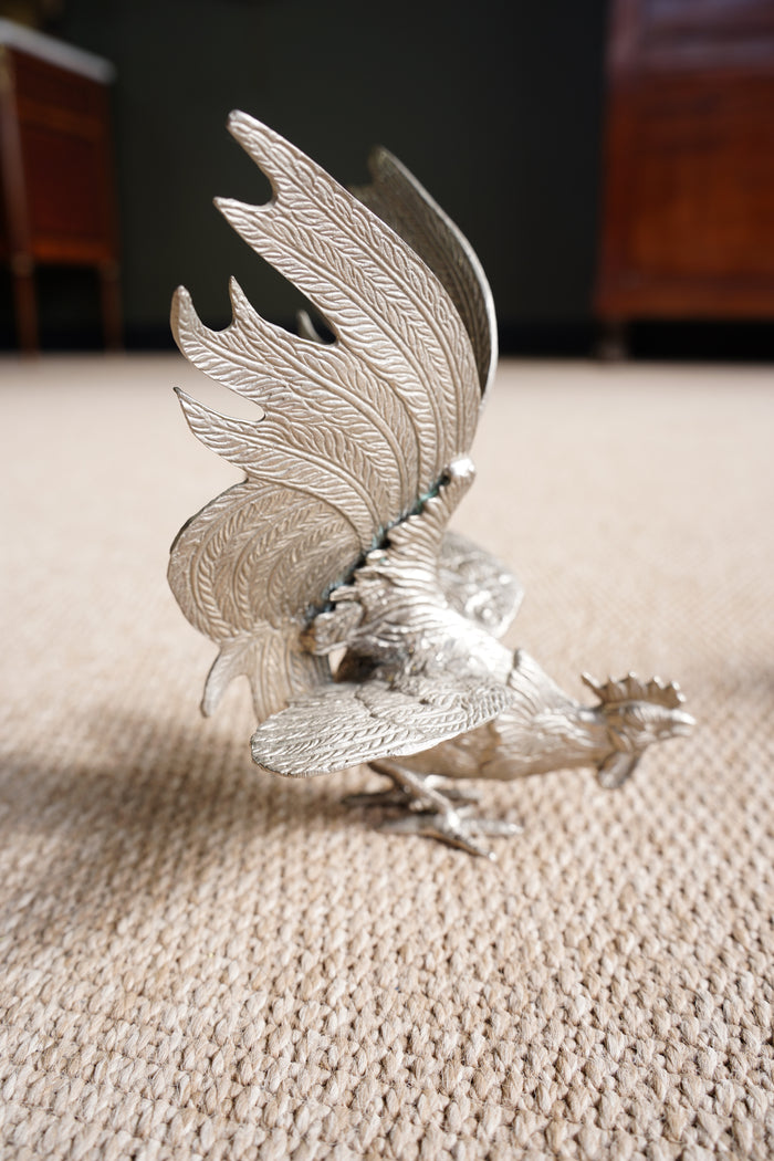 Pair of Vintage Silver Plate Fighting Roosters