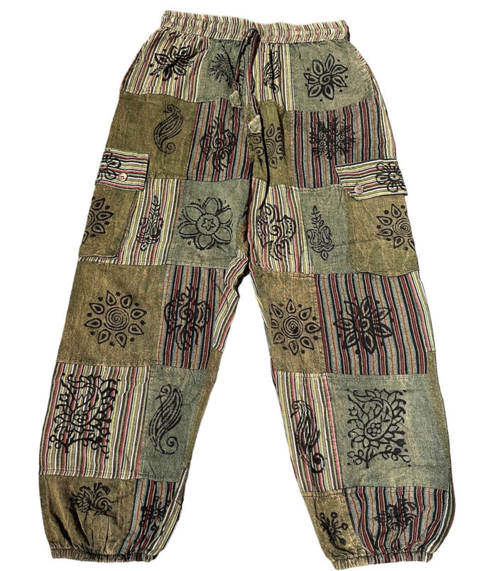 Patchwork Harem Cargo Pants ~ Green