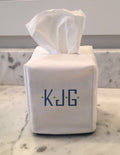 Pique Tissue Box Holder - Navy Blue Trim