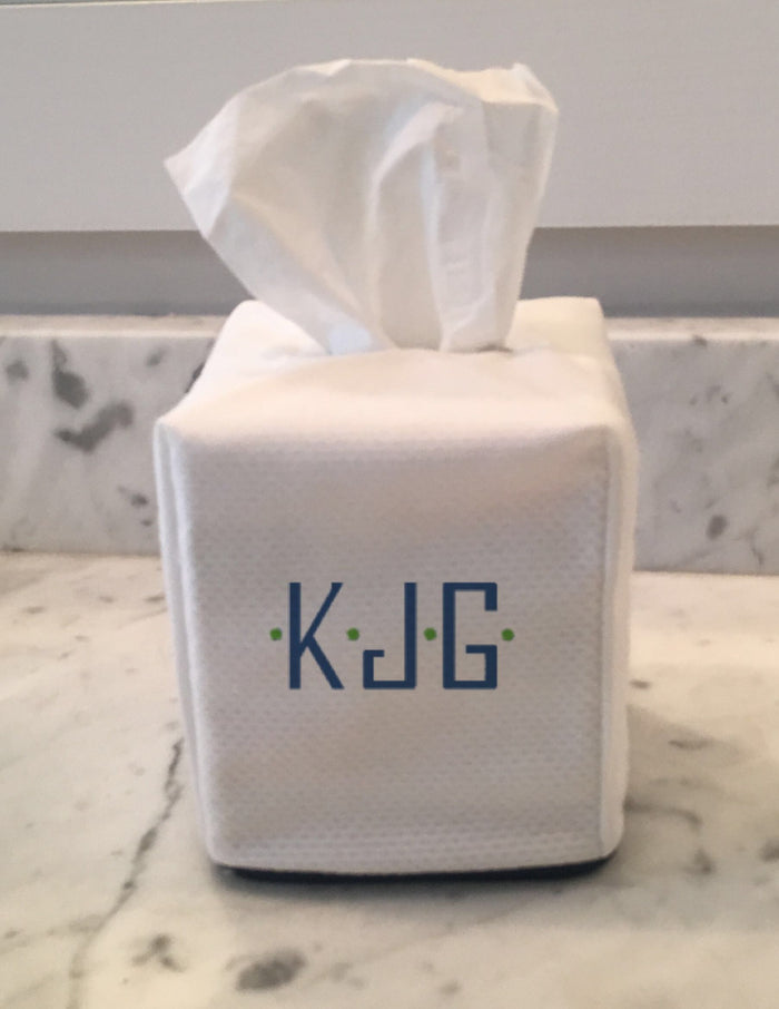 Pique Tissue Box Holder - Navy Blue Trim