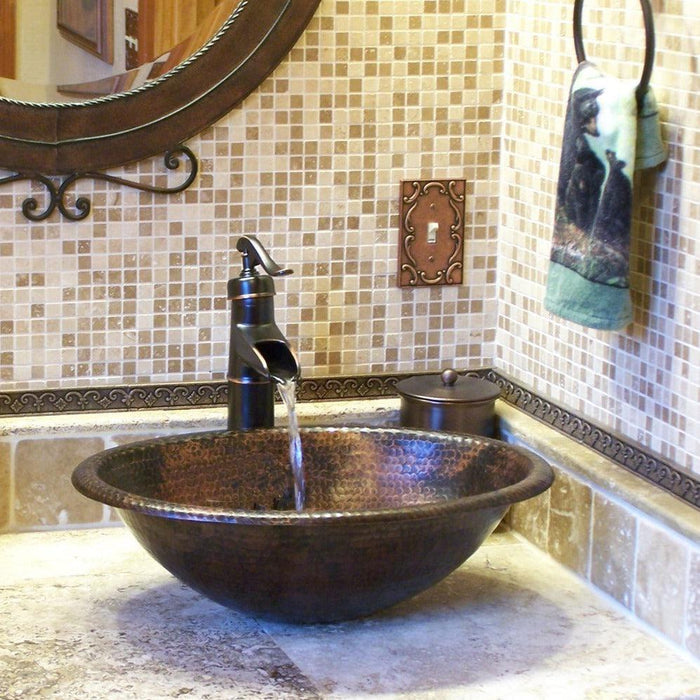 19" Oval Self Rimming Hammered Copper Sink - Rustic Kitchen & Bath - Bathroom Sink - Premier Copper Products