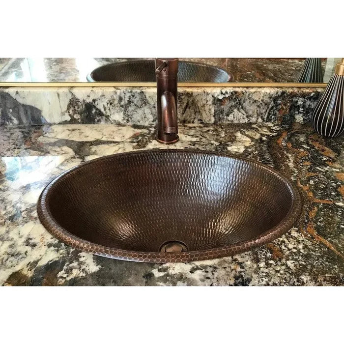 19" Oval Self Rimming Hammered Copper Sink - Rustic Kitchen & Bath - Bathroom Sink - Premier Copper Products
