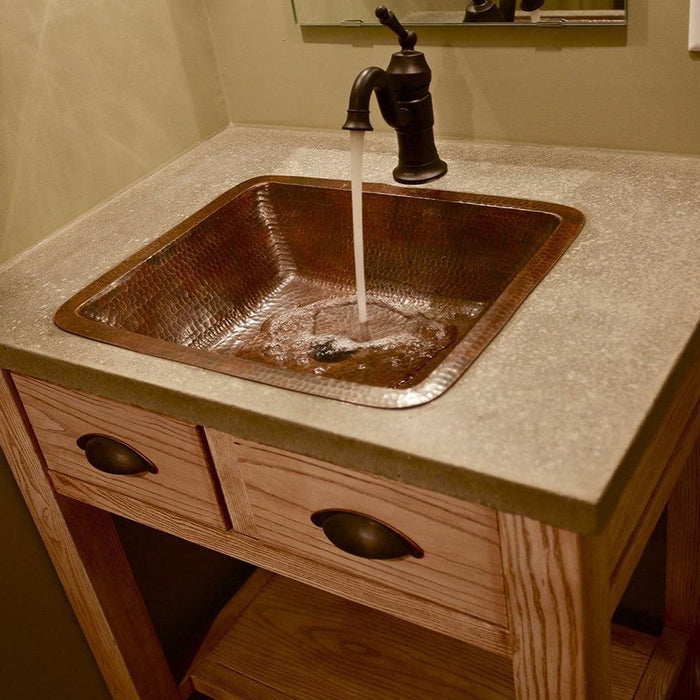 19" Rectangle Under Counter Hammered Copper Bathroom Sink - Rustic Kitchen & Bath - Bathroom Sink - Premier Copper Products