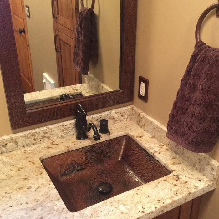 19" Rectangle Under Counter Hammered Copper Bathroom Sink - Rustic Kitchen & Bath - Bathroom Sink - Premier Copper Products