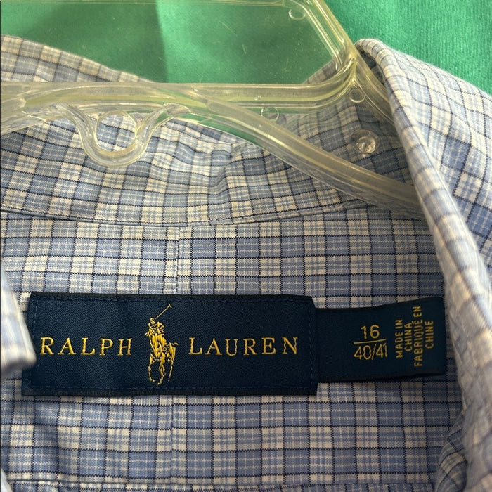 Ralph Lauren Light Blue Plaid Button Down Shirt size 16