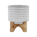 Sagebrook Home Ceramic 5 in. Planter with Wooden Stand in Ivory main image.