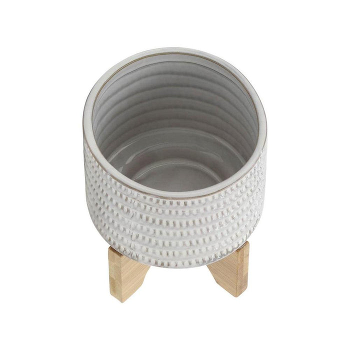 Sagebrook Home Ceramic 5 in. Planter with Wooden Stand in Ivory