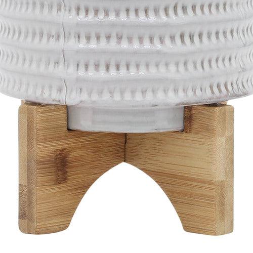 Sagebrook Home Ceramic 5 in. Planter with Wooden Stand in Ivory