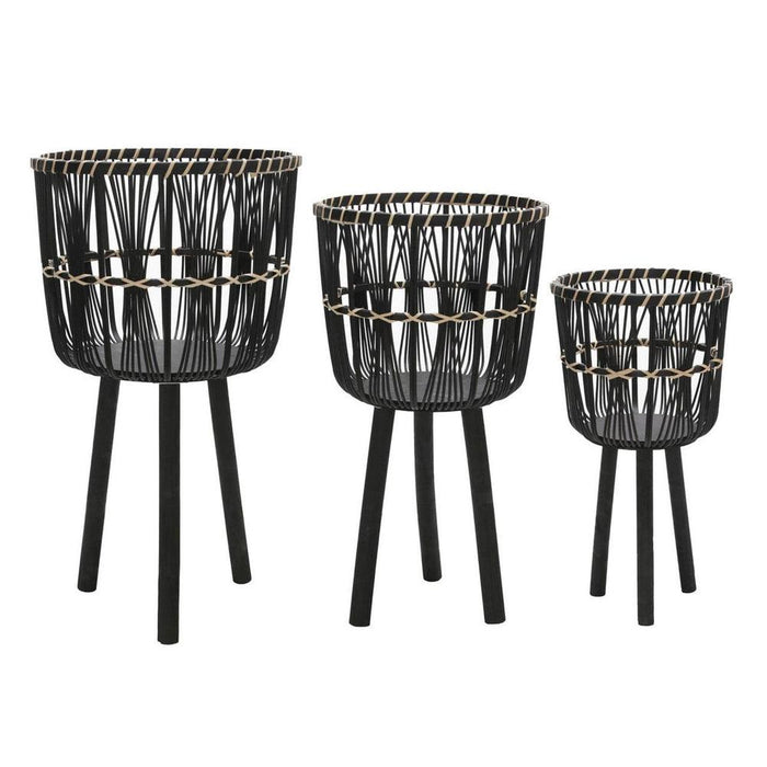 Sagebrook Home Set of 3 11/13/15 in. Bamboo Planters in Black main image.