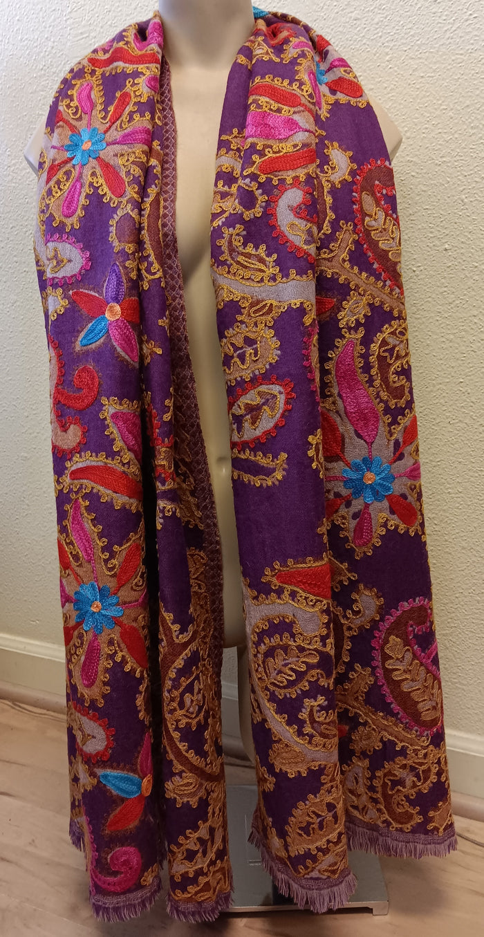 Scarf ~ Embroidered Boiled Wool Pashmina ~ Purple