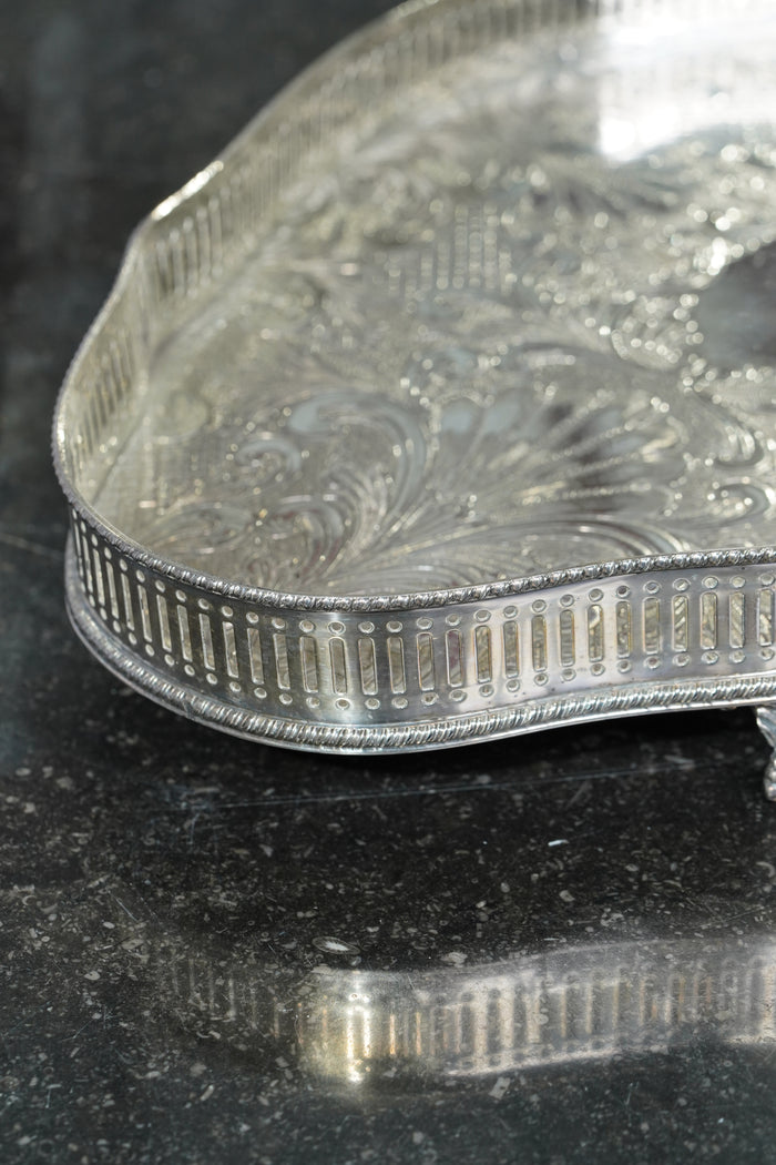 Sheffield Silverplate Gallery Tray, Engraved Rococo, Mid-20th Century