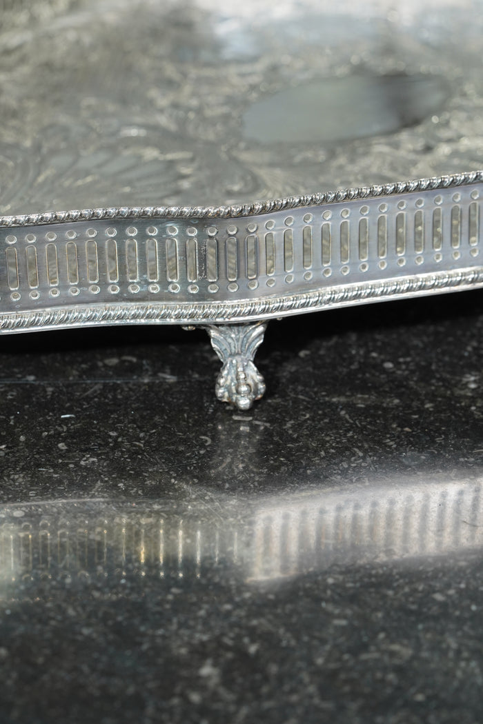 Sheffield Silverplate Gallery Tray, Engraved Rococo, Mid-20th Century