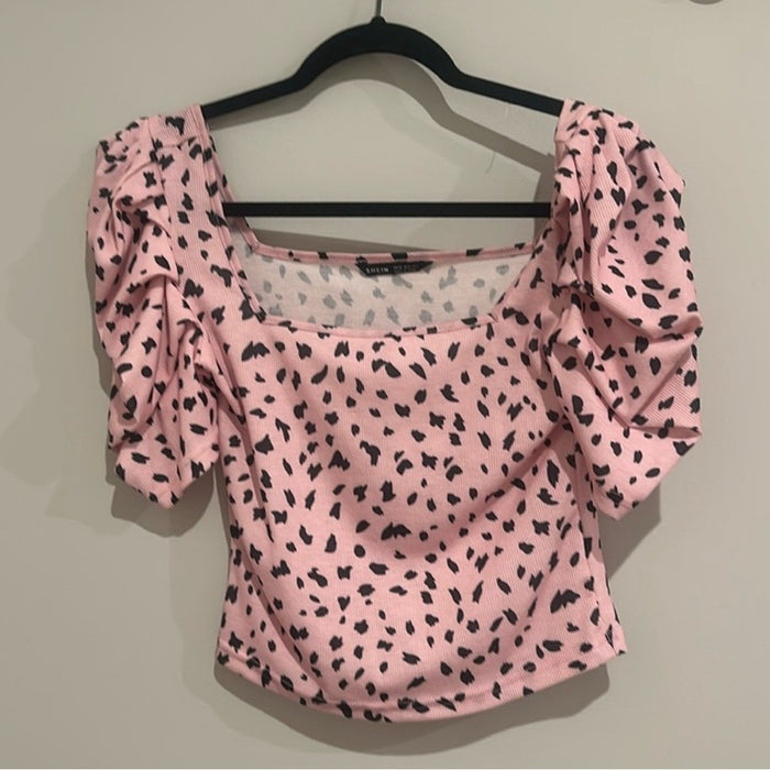 SHEIN Pink and Black Patterned Crop Top