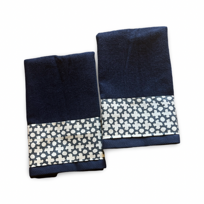 Small Hand Towel Set- "Lattice" in Navy Blue