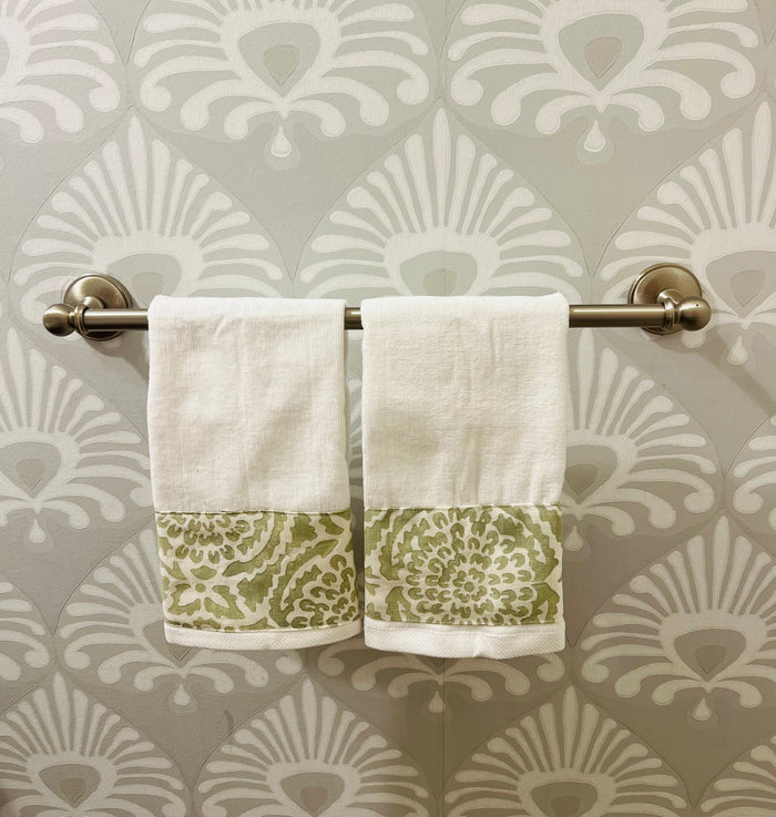 Small Hand Towel Set- "Pomegranate" in Sage