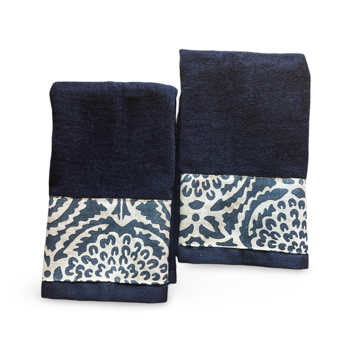 Small Towel Set- "Pomegranate" in Navy Blue
