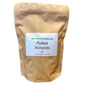 Somerset Foodie 500g Kraft bag of flaked almonds with a label on a white background