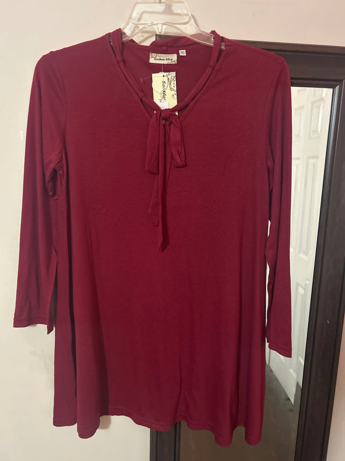 Southern Stitch burgundy tunic NEW MEDIUM