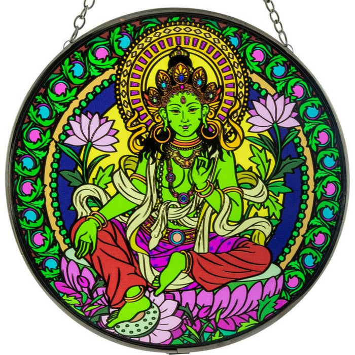 Stained Glass Sun Catcher ~ Green Tara