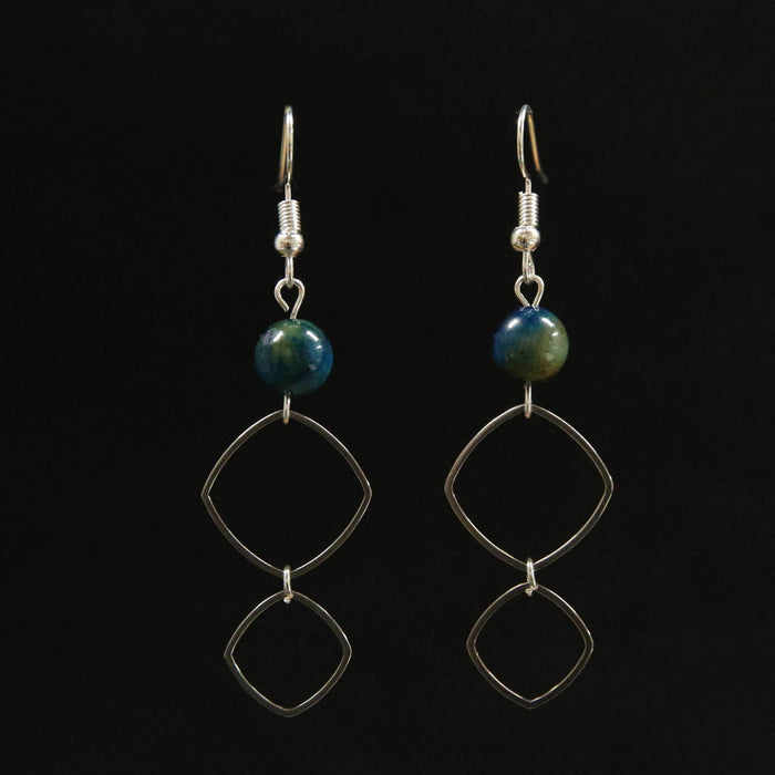 Stainless Steel & Glass Earrings ~ Green Beads