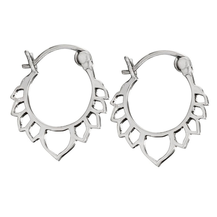Sterling Silver Earrings ~ Lotus Hoops