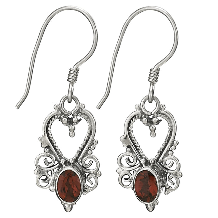 Sterling Silver & Garnet Earrings ~ Filigree