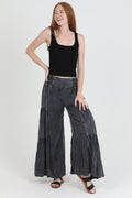 Stone Washed Wide Leg Pants ~ Black