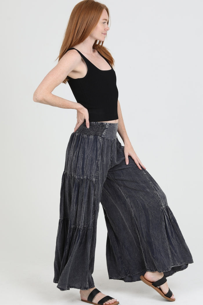Stone Washed Wide Leg Pants ~ Black