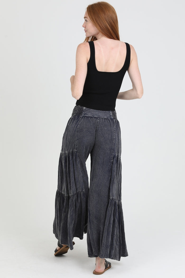 Stone Washed Wide Leg Pants ~ Black
