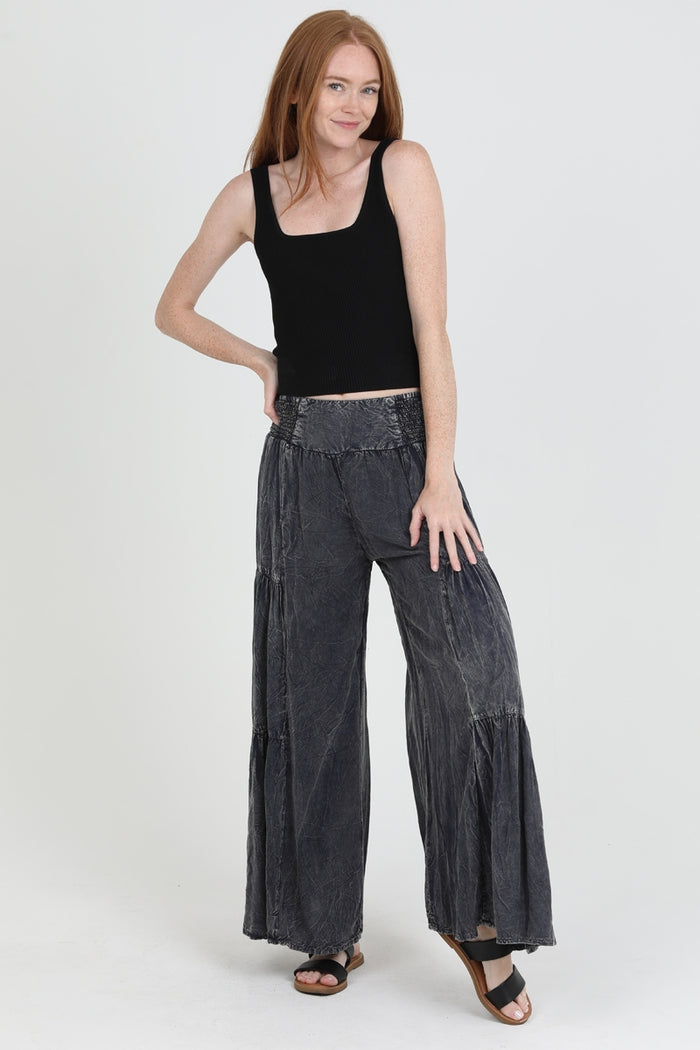 Stone Washed Wide Leg Pants ~ Black
