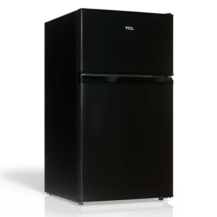 TCL 18 in. 3.1 Cu. Ft. Compact Top Freezer Mini Fridge in Black (TRM31D4AB) reverse side.