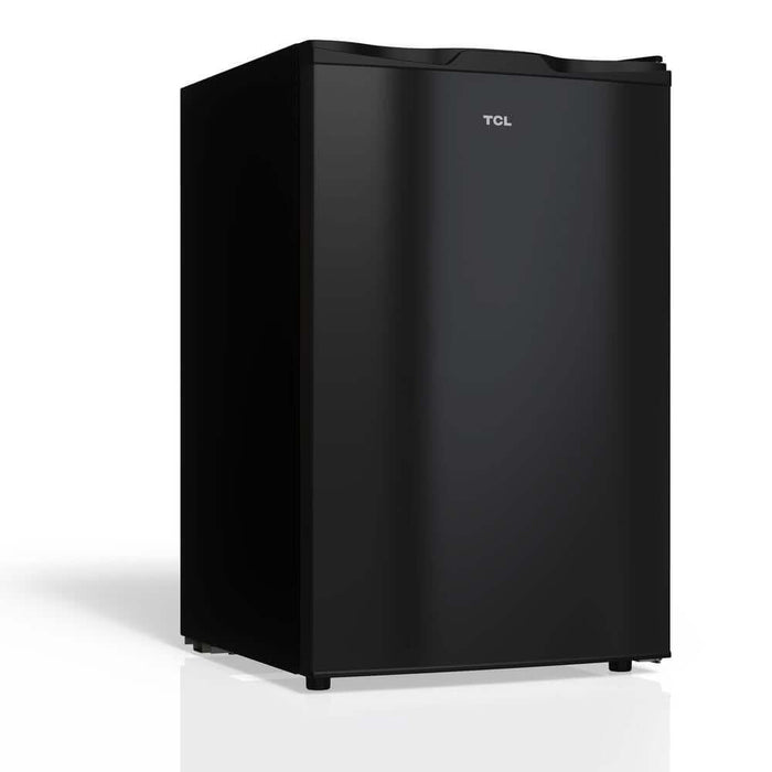 TCL 21 in. 4.5 Cu. Ft. Compact Single Door Mini Fridge in Black (TRM45S4AB) angled