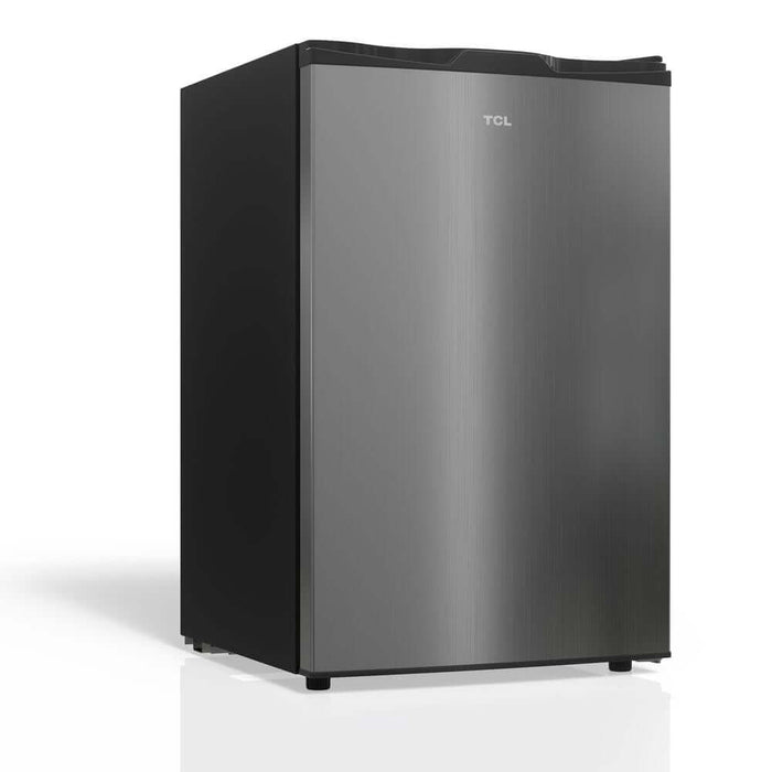 TCL 21 in. 4.5 Cu. Ft. Compact Single Door Mini Fridge in Silver (TRM45S4AV) side.