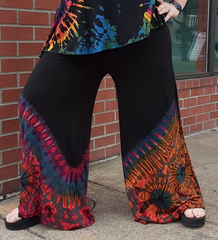 Tie-Dye & Black Wide Leg Pants