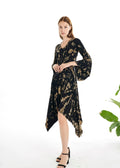 Tie-Dye Dress ~ Bell Sleeves & Hankie Hem ~ Brown & Black