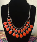 Traditional Necklace from Afghanistan ~ 2 Rows of Red Stone Drops