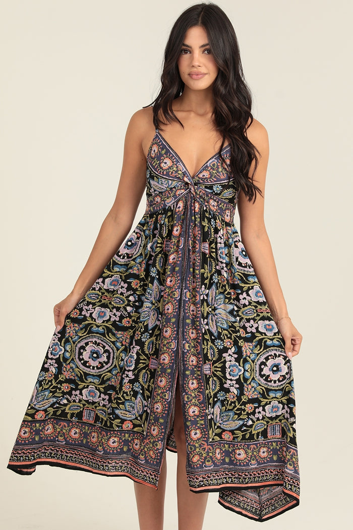 Twist Front Halter Dress ~ Multi-colored Pattern