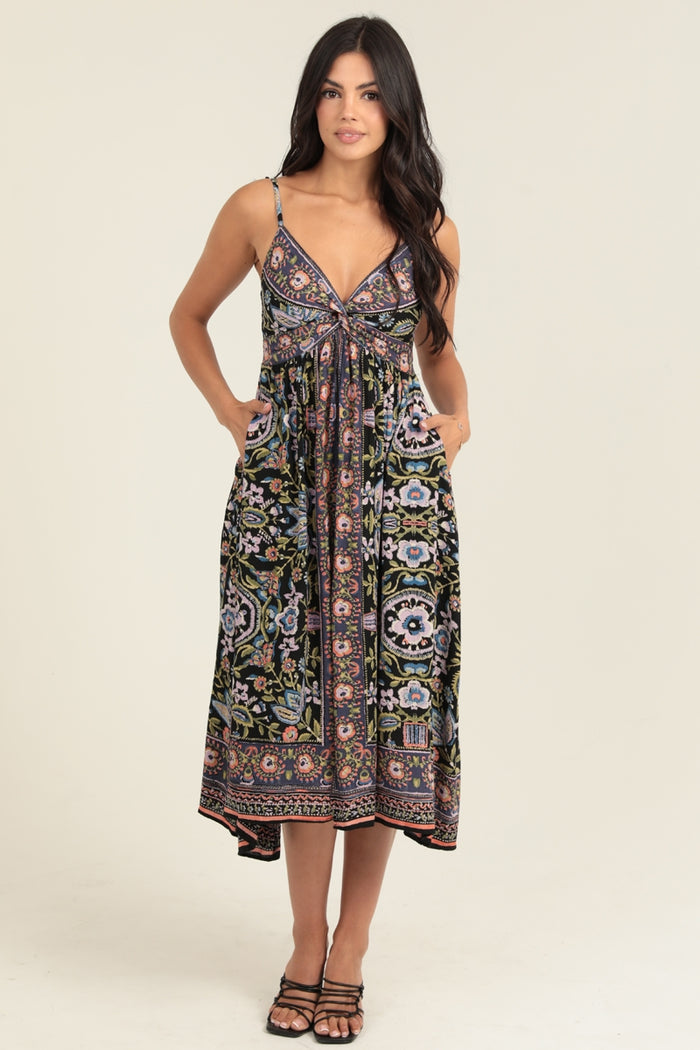 Twist Front Halter Dress ~ Multi-colored Pattern