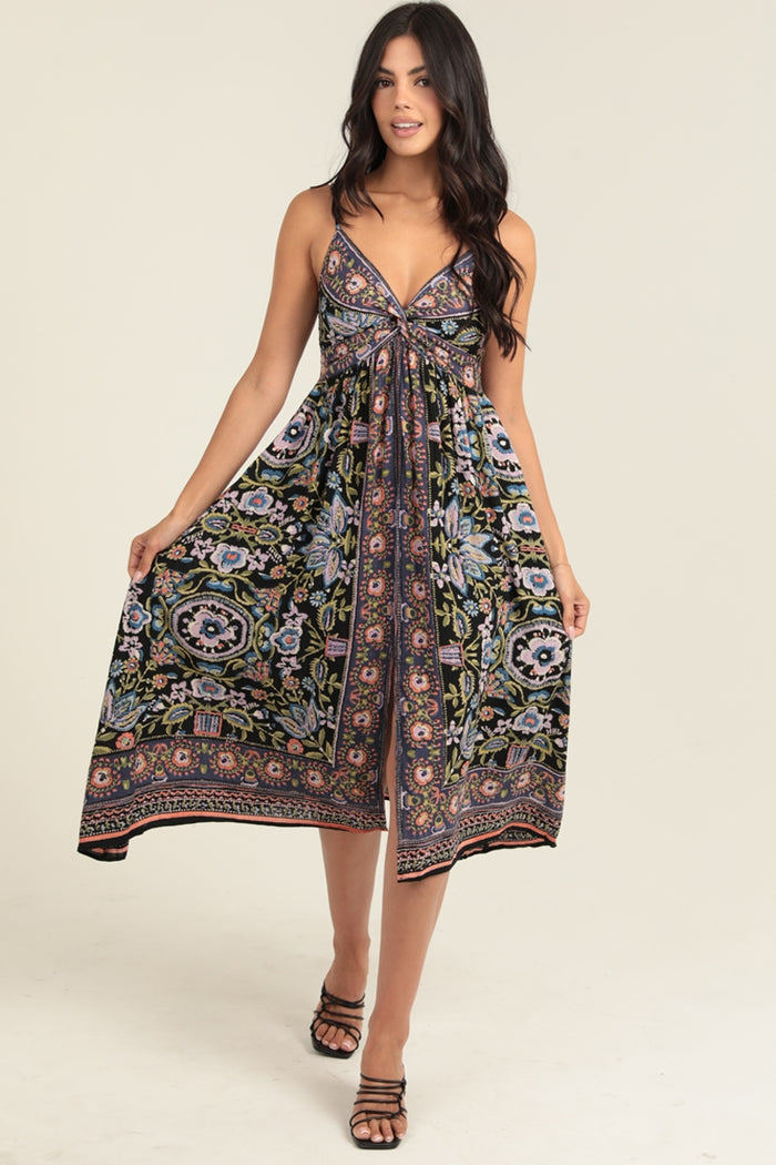 Twist Front Halter Dress ~ Multi-colored Pattern