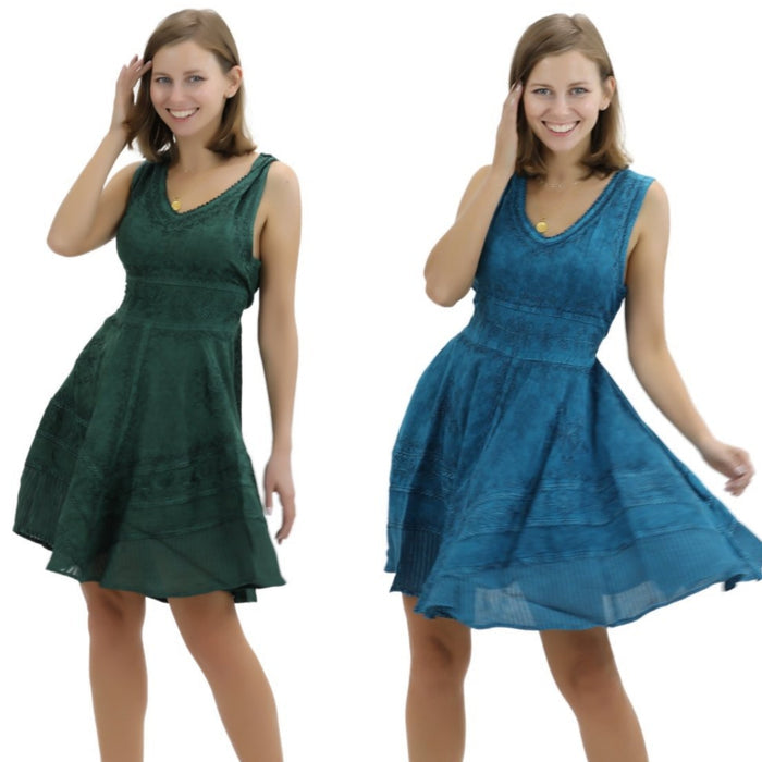 V-Neck Knee Length Dress ~ Turquoise or Green