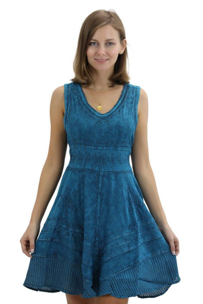 V-Neck Knee Length Dress ~ Turquoise or Green