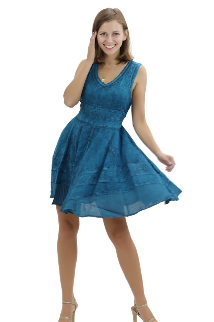 V-Neck Knee Length Dress ~ Turquoise or Green