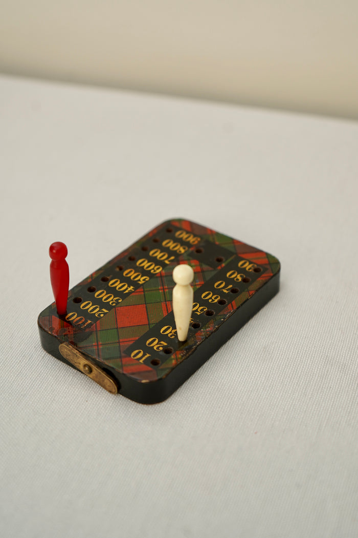 Victorian Scottish Tartanware Bezique Score Counter with Original Pegs, c. 1870–1900