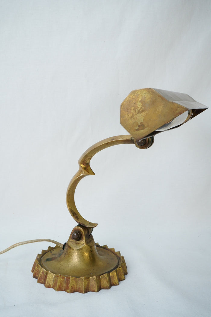 Vintage Art Deco Brass Desk Lamp with Adjustable Shade
