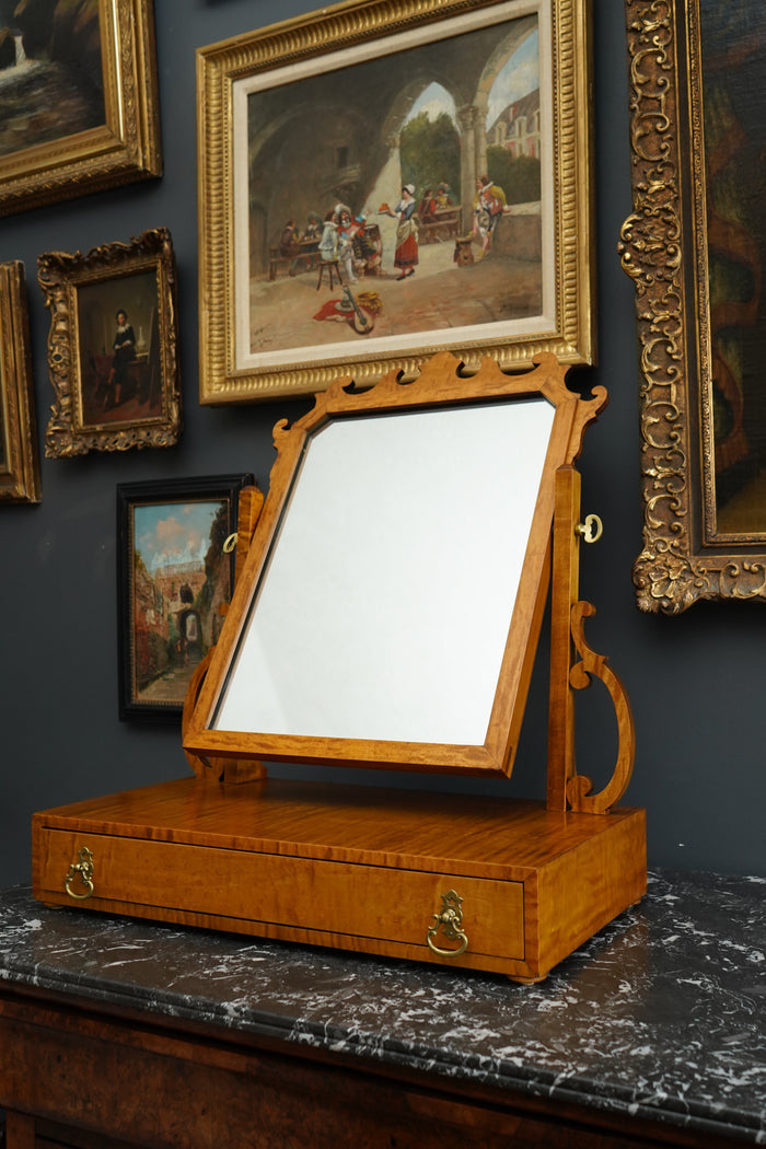 Vintage Birch Vanity Mirror with Drawer, Early 20th Century