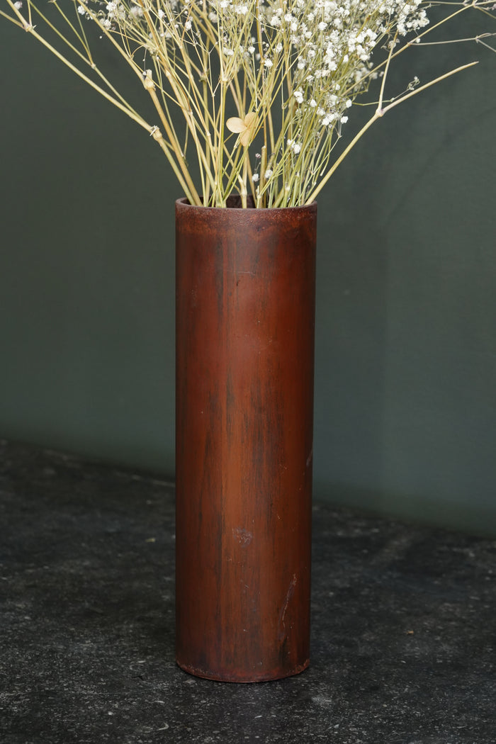 Vintage Brutalist Style Painted Metal Cylinder Vase