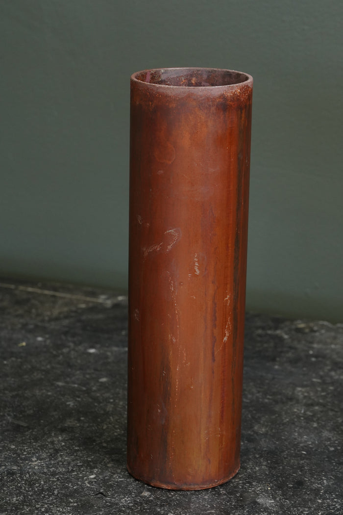 Vintage Brutalist Style Painted Metal Cylinder Vase